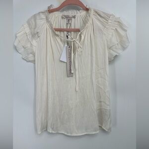Catherine Malandrino Satin Ivory Ruffle Details Blouse Top Size Small